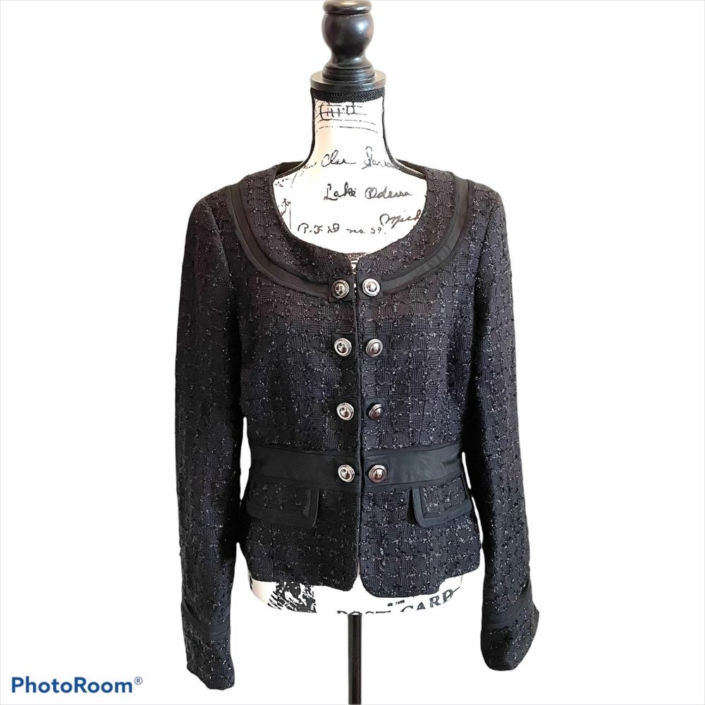 WHBM Tweed Fringe Metallic Blazer Collarless 10